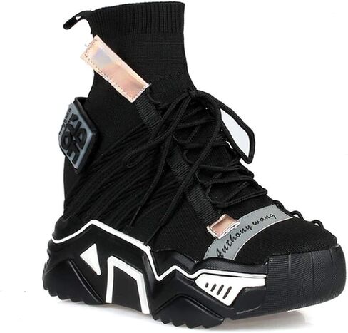 حذاء أنتوني وانغ النسائي القديم برباط علوي مكتنز ذو نعل سميك ومخفي عالي للغاية -Damson-08 in Kuwait