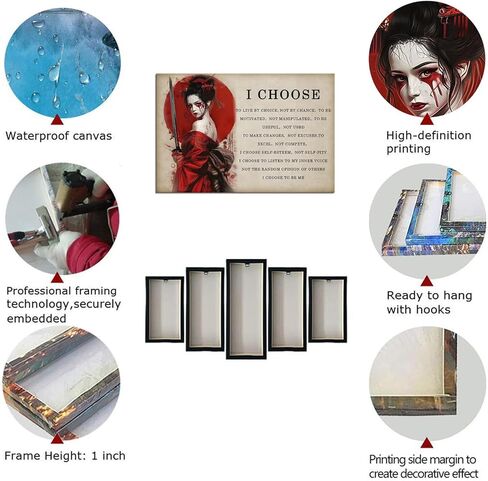 Motivational Japanese Samurai Canvas Wall Art Prints Women Red Moon Wall Decor Painting Inspirational Quotes I Choose Poster Framed for Office Living Room Gym Framed (18''W x 24''H) in Kuwait