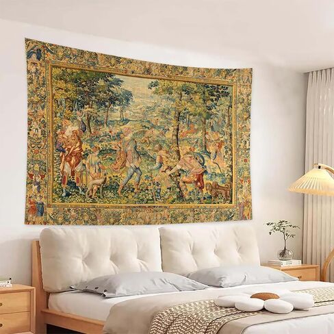 LATETOMT Medieval Tapestry Wall Hanging, 60x44in Medieval Wall Tapestry with Renaissance Hunting Scene, Vintage Polyester Wall Art for Living Room Bedroom Dorm LTMTAYW444 in Saudi Arabia