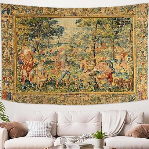LATETOMT Medieval Tapestry Wall Hanging, 60x44in Medieval Wall Tapestry with Renaissance Hunting Scene, Vintage Polyester Wall Art for Living Room Bedroom Dorm LTMTAYW444 in Saudi Arabia