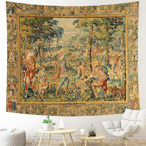 LATETOMT Medieval Tapestry Wall Hanging, 60x44in Medieval Wall Tapestry with Renaissance Hunting Scene, Vintage Polyester Wall Art for Living Room Bedroom Dorm LTMTAYW444 in Saudi Arabia