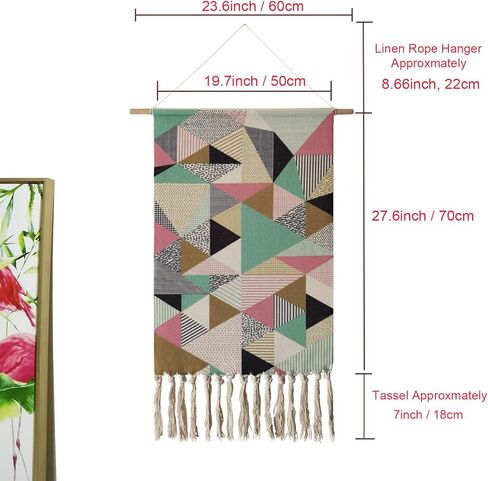 نسيج الجدار القطني ديكور معلق، 20 × 34 بوصة كبير مكرامية منسوجة بوهو شيك بوهيمي تجريدي هندسي مطبوع مفروشات ديكور هدية للشقة والنوم والأطفال وغرفة المعيشة وغرفة النوم ومدخل المنزل والمكتب in Saudi Arabia