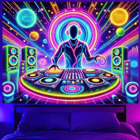 نسيج بإضاءة خلفية من BlissYard 78 * 59 DJ خلفية للحفلات، نسيج يتوهج في الظلام، جدار فلوري معلق لغرفة النوم وغرفة المعيشة وديكور ضوء أسود ثلاثي in Kuwait