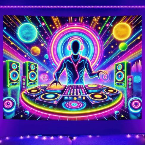 نسيج بإضاءة خلفية من BlissYard 78 * 59 DJ خلفية للحفلات، نسيج يتوهج في الظلام، جدار فلوري معلق لغرفة النوم وغرفة المعيشة وديكور ضوء أسود ثلاثي in Kuwait