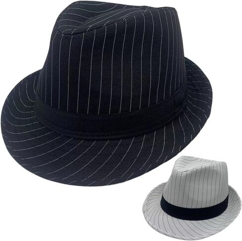 2 Pack 1920S Gangster Mob Boss Costume Pinstripe Fedora Hat Men Women(Black/Black) in Kuwait