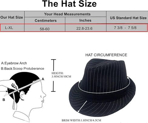 2 Pack 1920S Gangster Mob Boss Costume Pinstripe Fedora Hat Men Women(Black/Black) in Kuwait
