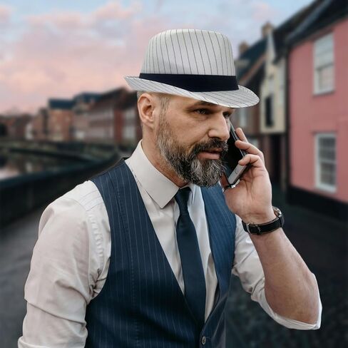 2 Pack 1920S Gangster Mob Boss Costume Pinstripe Fedora Hat Men Women(Black/Black) in Kuwait