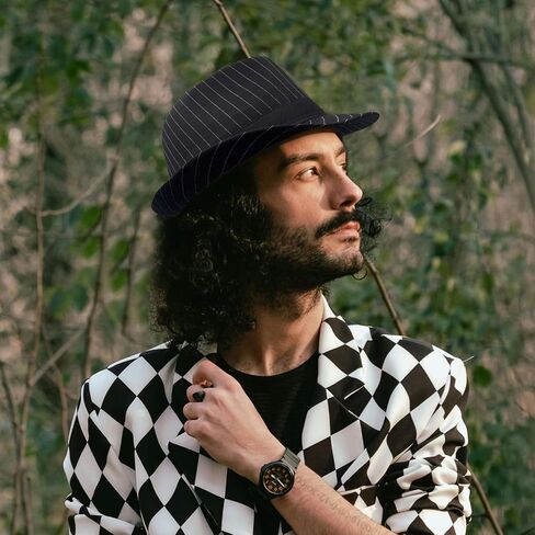 2 Pack 1920S Gangster Mob Boss Costume Pinstripe Fedora Hat Men Women(Black/Black) in Kuwait