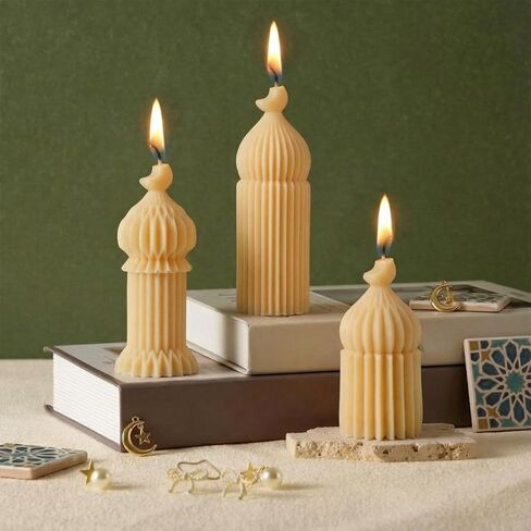 Lyrow 3 قطع شموع رمضان مبارك معطرة من شموع الصويا لديكور المنزل الإسلامي الإسلامي ومسجد رمضان على شكل شموع صغيرة على شكل عمود هدية للإسلام وعيد المسلمين وديكورات المنزل، 3 تصميمات in Kuwait