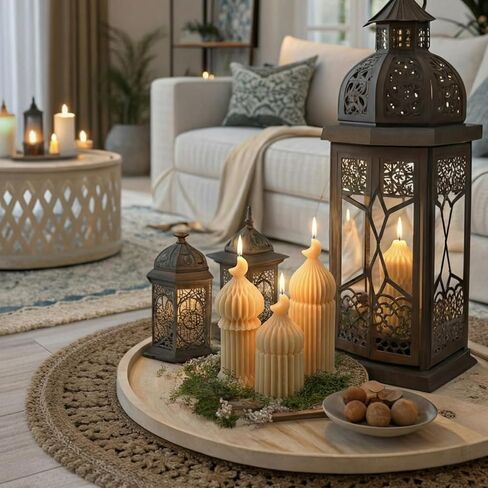 Lyrow 3 قطع شموع رمضان مبارك معطرة من شموع الصويا لديكور المنزل الإسلامي الإسلامي ومسجد رمضان على شكل شموع صغيرة على شكل عمود هدية للإسلام وعيد المسلمين وديكورات المنزل، 3 تصميمات in Kuwait