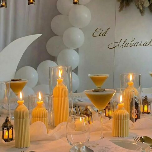 Lyrow 3 قطع شموع رمضان مبارك معطرة من شموع الصويا لديكور المنزل الإسلامي الإسلامي ومسجد رمضان على شكل شموع صغيرة على شكل عمود هدية للإسلام وعيد المسلمين وديكورات المنزل، 3 تصميمات in Kuwait