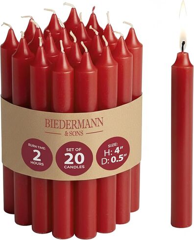شموع Biedermann & Sons العاجية (20 قطعة)، مستدقة غير معطرة، قطر 0.5 بوصة، شمع البارافين المحترق لمدة ساعتين، لدوارات الملاك وحامليها in Kuwait