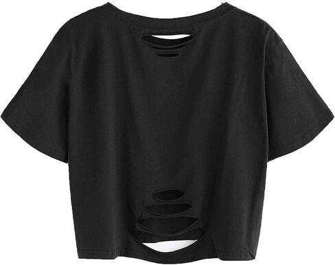 TIXOM Women Country Music Graphic Distressed Tee Shirt Sexy Ripped Short Sleeve Crop Tops in Saudi Arabia