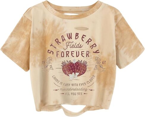 TIXOM Women Country Music Graphic Distressed Tee Shirt Sexy Ripped Short Sleeve Crop Tops in Kuwait