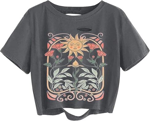TIXOM Women Country Music Graphic Distressed Tee Shirt Sexy Ripped Short Sleeve Crop Tops in Saudi Arabia