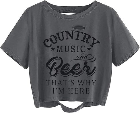 TIXOM Women Country Music Graphic Distressed Tee Shirt Sexy Ripped Short Sleeve Crop Tops in Saudi Arabia