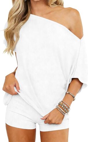 Ezbelle Women's Lounge Sets Two Piece Sexy Pajama Set Short Off Shoulder Pjs Batwing Going Out Summer Tops Vacation in Kuwait