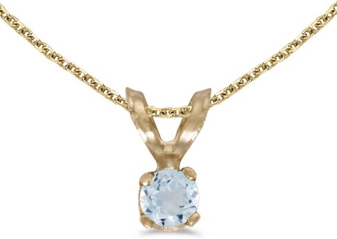 10k Yellow Gold Round Aquamarine Pendant with 16" Chain in Kuwait