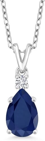 Gem Stone King 2.23 Cttw Blue Sapphire and White Lab Grown Diamond Pendant Necklace For Women | 925 Sterling Silver | Pear Shape 10X7MM | With 18 Inch Chain in Kuwait