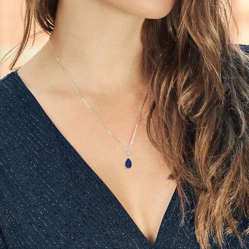 Gem Stone King 2.23 Cttw Blue Sapphire and White Lab Grown Diamond Pendant Necklace For Women | 925 Sterling Silver | Pear Shape 10X7MM | With 18 Inch Chain in Kuwait