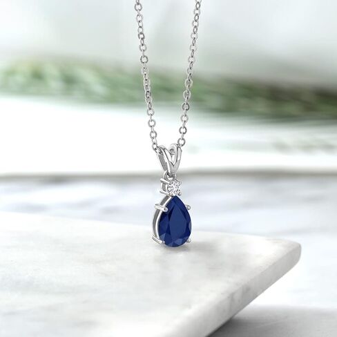 Gem Stone King 2.23 Cttw Blue Sapphire and White Lab Grown Diamond Pendant Necklace For Women | 925 Sterling Silver | Pear Shape 10X7MM | With 18 Inch Chain in Kuwait
