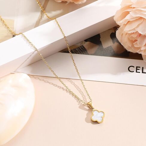 Clover Necklace for Women 18K Gold Plated Four Leaf Clover Pendant Necklaces Lucky Jewelry Gifts for Women in Saudi Arabia