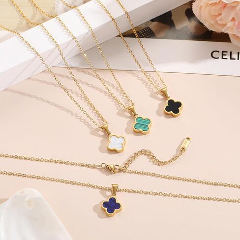 Clover Necklace for Women 18K Gold Plated Four Leaf Clover Pendant Necklaces Lucky Jewelry Gifts for Women in Saudi Arabia