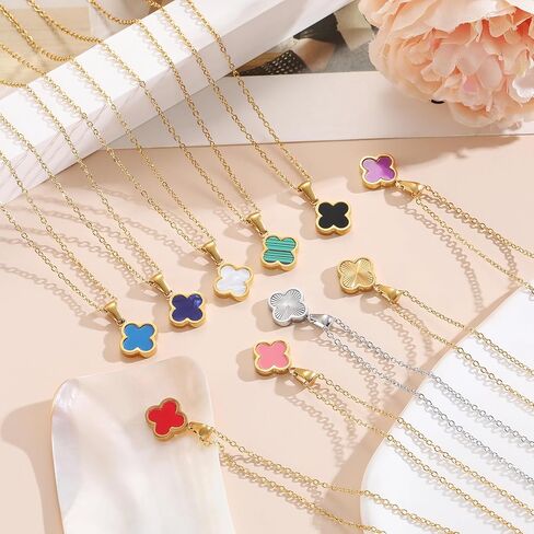 Clover Necklace for Women 18K Gold Plated Four Leaf Clover Pendant Necklaces Lucky Jewelry Gifts for Women in Saudi Arabia