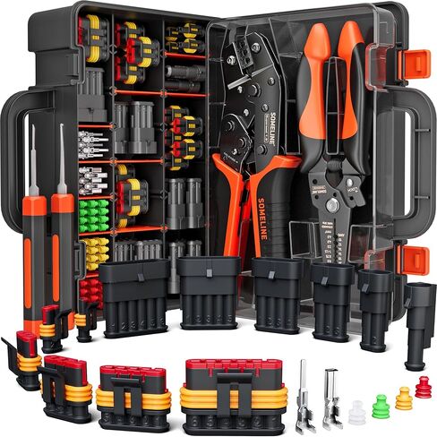 مجموعة أدوات تجعيد SOMELINE، موصلات كهربائية للسيارات مقاومة للماء، مجموعة قابس موصلات الأسلاك الكهربائية 1/2/3/4/5 دبوس موصلات مقاومة للماء مع أداة تجعيد السقاطة 22-14 AWG وأدوات الإزالة in Kuwait