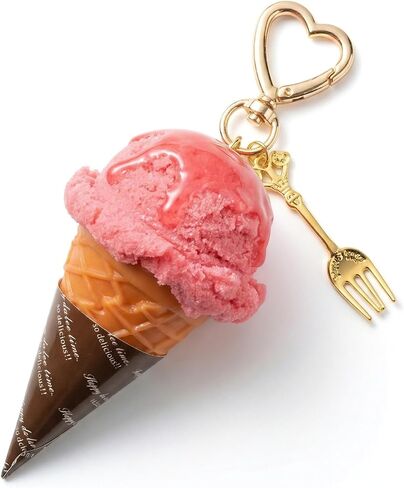 Cute Bag Charms - 3D Realistic Strawberry Pink Ice Cream Cone Keychain, Kawaii Aesthetic Purse Key Ring Gift in Saudi Arabia