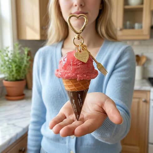 Cute Bag Charms - 3D Realistic Strawberry Pink Ice Cream Cone Keychain, Kawaii Aesthetic Purse Key Ring Gift in Saudi Arabia