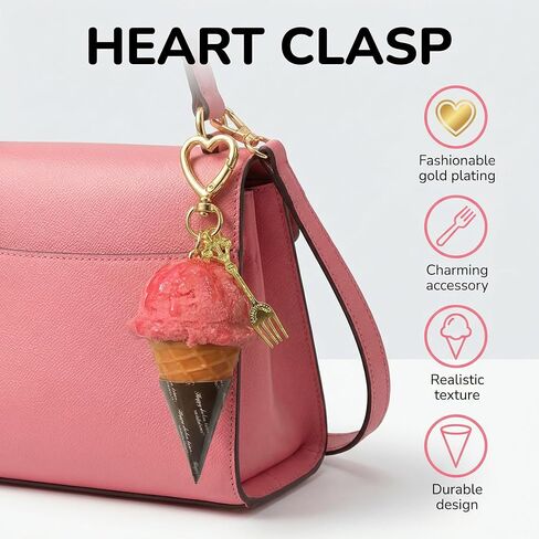 Cute Bag Charms - 3D Realistic Strawberry Pink Ice Cream Cone Keychain, Kawaii Aesthetic Purse Key Ring Gift in Saudi Arabia