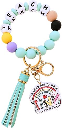 Teacher Appreciation Gifts Silicone Bracelet Keychain Handmade Keyring Wristlet with Leather Tassel Wallet Women in Saudi Arabia