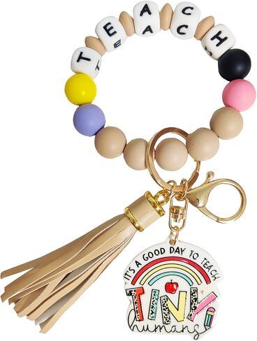 Teacher Appreciation Gifts Silicone Bracelet Keychain Handmade Keyring Wristlet with Leather Tassel Wallet Women in Saudi Arabia