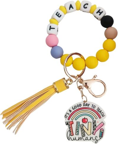 Teacher Appreciation Gifts Silicone Bracelet Keychain Handmade Keyring Wristlet with Leather Tassel Wallet Women in Saudi Arabia