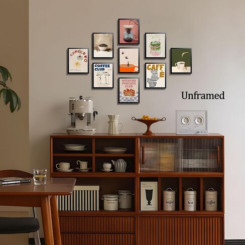 XYHYRA Coffee Wall Art Set of 9, Vintage Coffee Bar Canvas Prints Poster, Cafe Club Matcha Latte Pancake Kitchen Artwork Wall Decor for Coffee Bar Dining Room Home Decor 8x10 Inch Unframed in Saudi Arabia