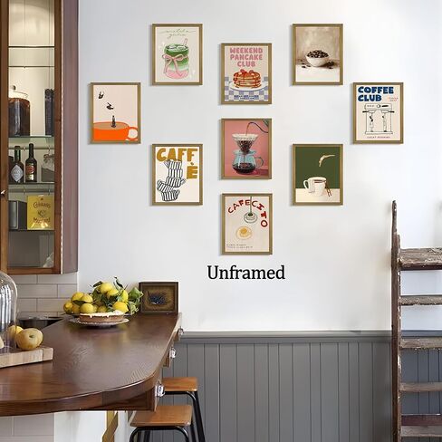 XYHYRA Coffee Wall Art Set of 9, Vintage Coffee Bar Canvas Prints Poster, Cafe Club Matcha Latte Pancake Kitchen Artwork Wall Decor for Coffee Bar Dining Room Home Decor 8x10 Inch Unframed in Saudi Arabia