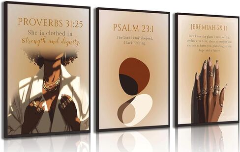 3Pcs Black Girl Wall Art African American Trendy Woman Painting Pictures Wall Decor Christian Bible Verse Abstract figure Jeremiah 29:11 Posters Prints work for Bedroom Living Room12x16 Inch Unframed in Saudi Arabia