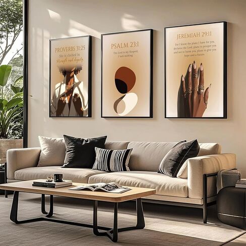 3Pcs Black Girl Wall Art African American Trendy Woman Painting Pictures Wall Decor Christian Bible Verse Abstract figure Jeremiah 29:11 Posters Prints work for Bedroom Living Room12x16 Inch Unframed in Saudi Arabia