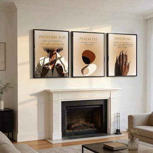 3Pcs Black Girl Wall Art African American Trendy Woman Painting Pictures Wall Decor Christian Bible Verse Abstract figure Jeremiah 29:11 Posters Prints work for Bedroom Living Room12x16 Inch Unframed in Saudi Arabia