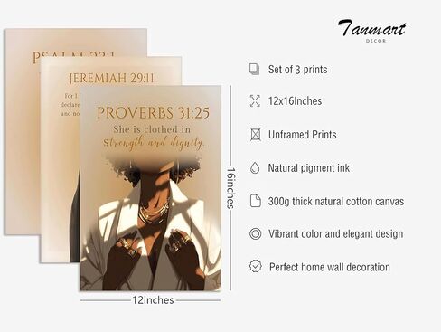 3Pcs Black Girl Wall Art African American Trendy Woman Painting Pictures Wall Decor Christian Bible Verse Abstract figure Jeremiah 29:11 Posters Prints work for Bedroom Living Room12x16 Inch Unframed in Saudi Arabia