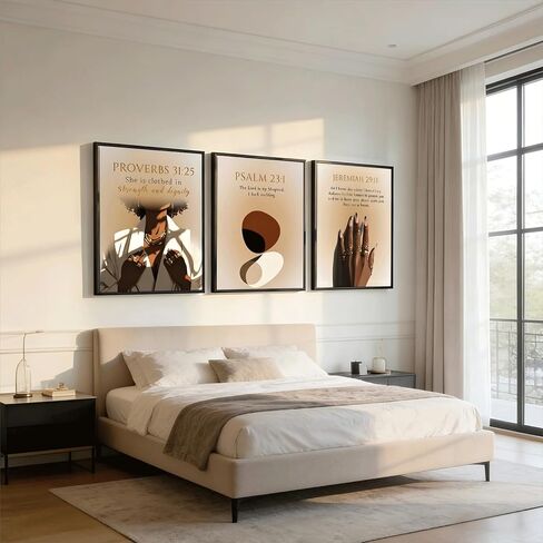 3Pcs Black Girl Wall Art African American Trendy Woman Painting Pictures Wall Decor Christian Bible Verse Abstract figure Jeremiah 29:11 Posters Prints work for Bedroom Living Room12x16 Inch Unframed in Saudi Arabia