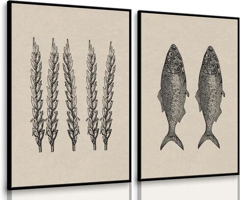 2 Pcs Jesus Feeds The 5000 Wall Art Miracle Of The Five Loaves And Two Fish Canvas Prints Black And White Christ Bible Verses Story Wall Decor Minimalist Posters Picture For Church Paintings Unframed in Saudi Arabia