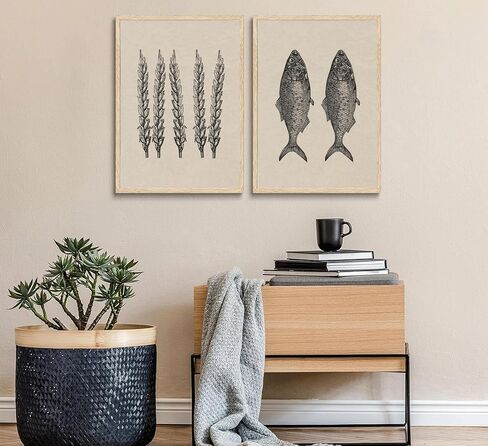 2 Pcs Jesus Feeds The 5000 Wall Art Miracle Of The Five Loaves And Two Fish Canvas Prints Black And White Christ Bible Verses Story Wall Decor Minimalist Posters Picture For Church Paintings Unframed in Saudi Arabia