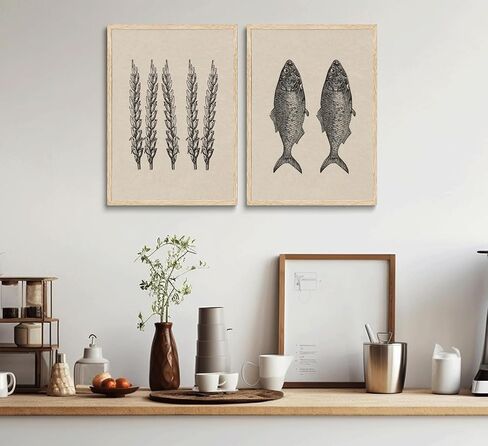 2 Pcs Jesus Feeds The 5000 Wall Art Miracle Of The Five Loaves And Two Fish Canvas Prints Black And White Christ Bible Verses Story Wall Decor Minimalist Posters Picture For Church Paintings Unframed in Saudi Arabia