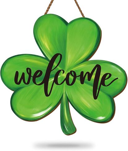 Whaline Shamrock Wooden Hanging Sign St. Patrick’s Day Door Decorations Wall Sign Clover Shaped Front Door Hanger for Irish Holiday Indoor Outdoor Home Farmhouse Wall Window in Saudi Arabia
