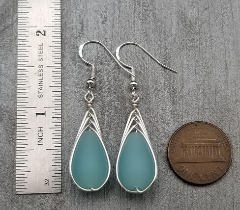 Hawaii Handmade Sea Glass Earrings, Aqua Wire Braided Teardrop Beach Glass Jewelry, Directly From Our Island of Oahu, Hawaiian March Birthday Gift For Women in Kuwait