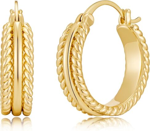 Chunky Gold Hoop Earrings for Women - 14k Gold Plated Twisted Rope Thick Hoops, Lightweight Hypoallergenic Small Hoop Earrings, Trendy Fashion Jewelry Gifts in Kuwait