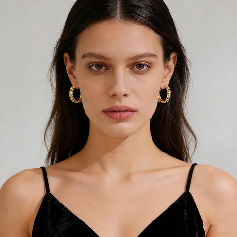 Chunky Gold Hoop Earrings for Women - 14k Gold Plated Twisted Rope Thick Hoops, Lightweight Hypoallergenic Small Hoop Earrings, Trendy Fashion Jewelry Gifts in Saudi Arabia