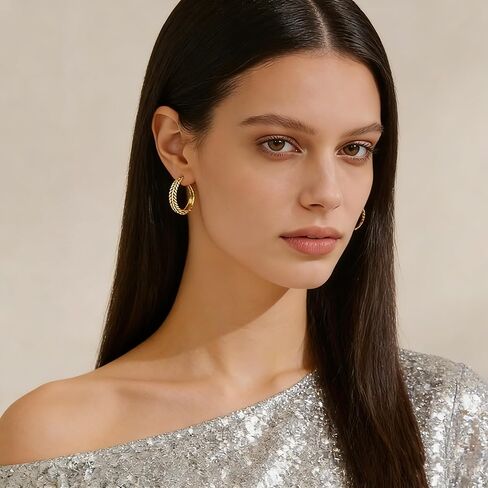 Chunky Gold Hoop Earrings for Women - 14k Gold Plated Twisted Rope Thick Hoops, Lightweight Hypoallergenic Small Hoop Earrings, Trendy Fashion Jewelry Gifts in Saudi Arabia
